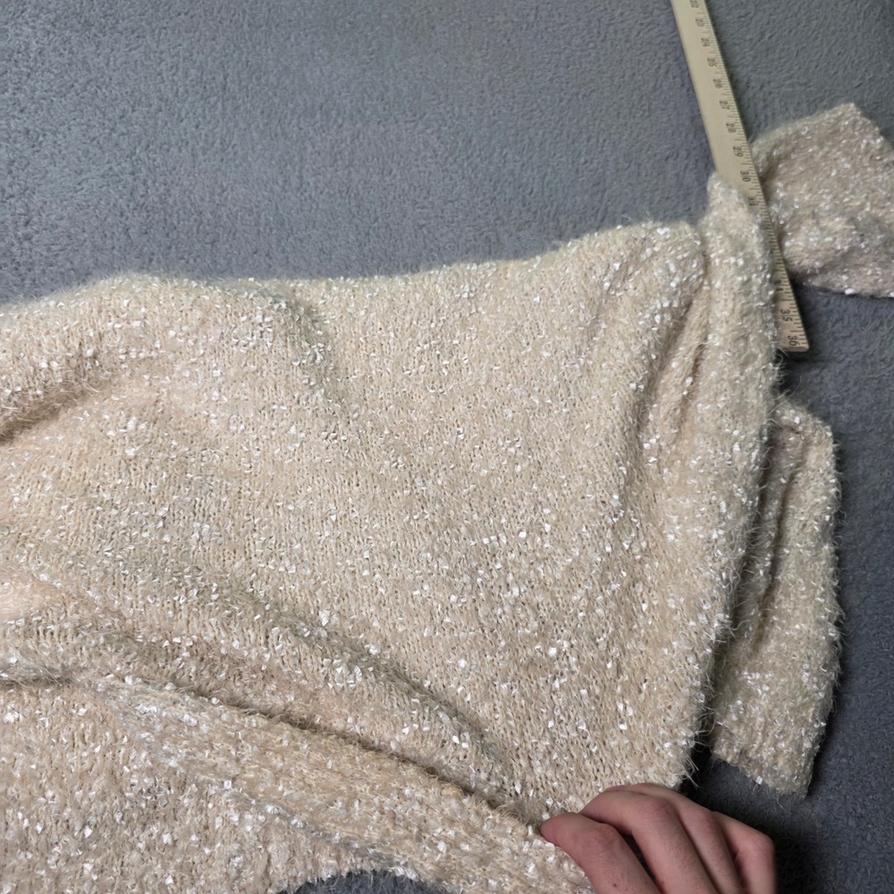Lauren Michelle Woman 1X Cardigan Beige Open Front Eyelash Knit 3/4 Sleeve - Picture 6 of 7